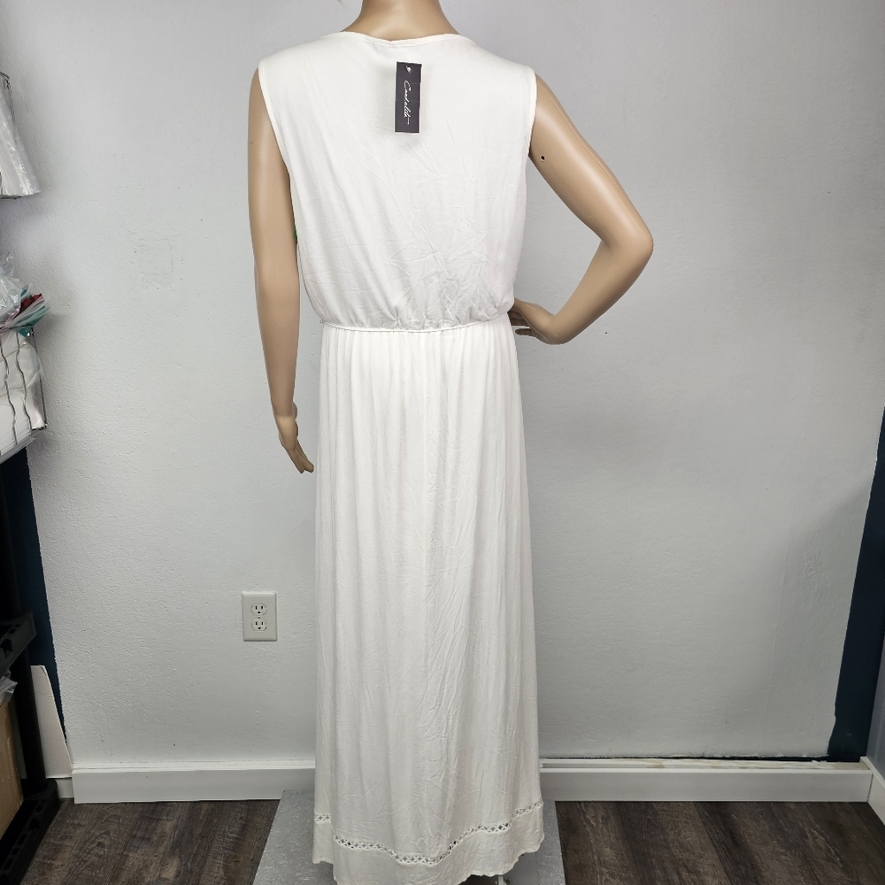 Candalite White Maxi Dress NEW Back Elastic Waist Belt Sz XL Fairy Wedding - Picture 6 of 11